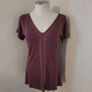 Soft Surroundings Womens XS V Neck‎ Beaded Embellished Short Sleeve Tunic Top